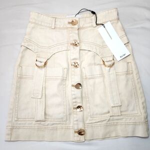 Acler high waisted cream mini skirt w/ gold buttons, SIZE 2 US/ 6 AU